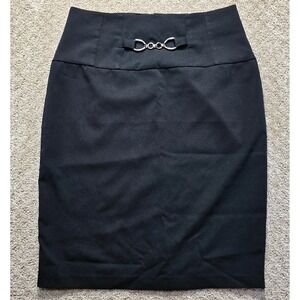 New York Clothing Co Womens 10 Black Pencil Skirt D Ring Chain Stretch Career
